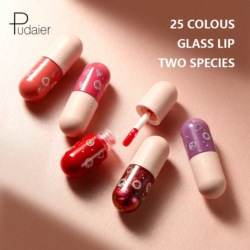 Pudaier mini capsule lip glaze, non-stick and non-fading lip gloss, mirror-finished moisturizing lip gloss